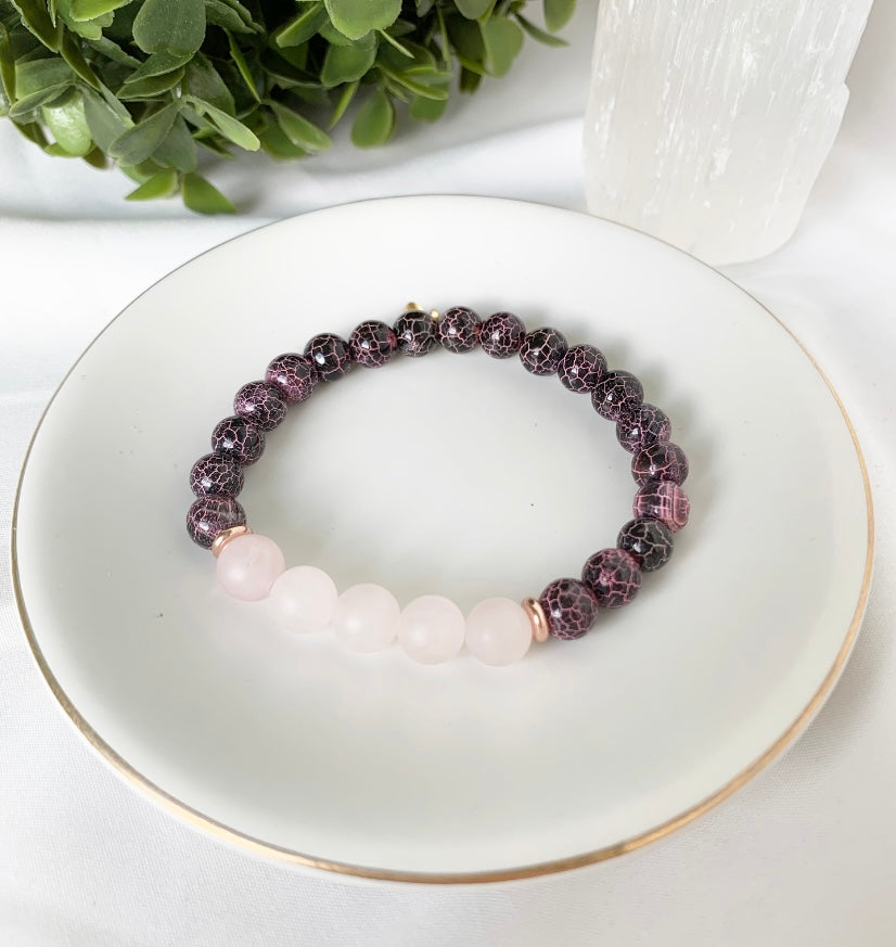Pink Cracked Agate + Rose Quartz