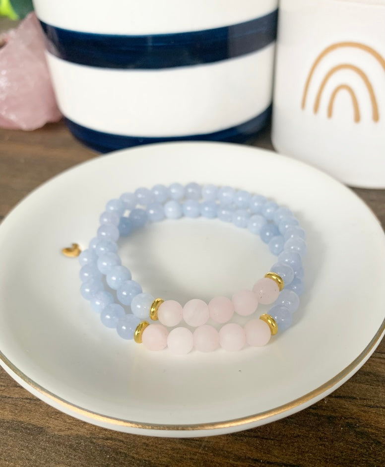 Blue Malaysia Jade + Rose Quartz